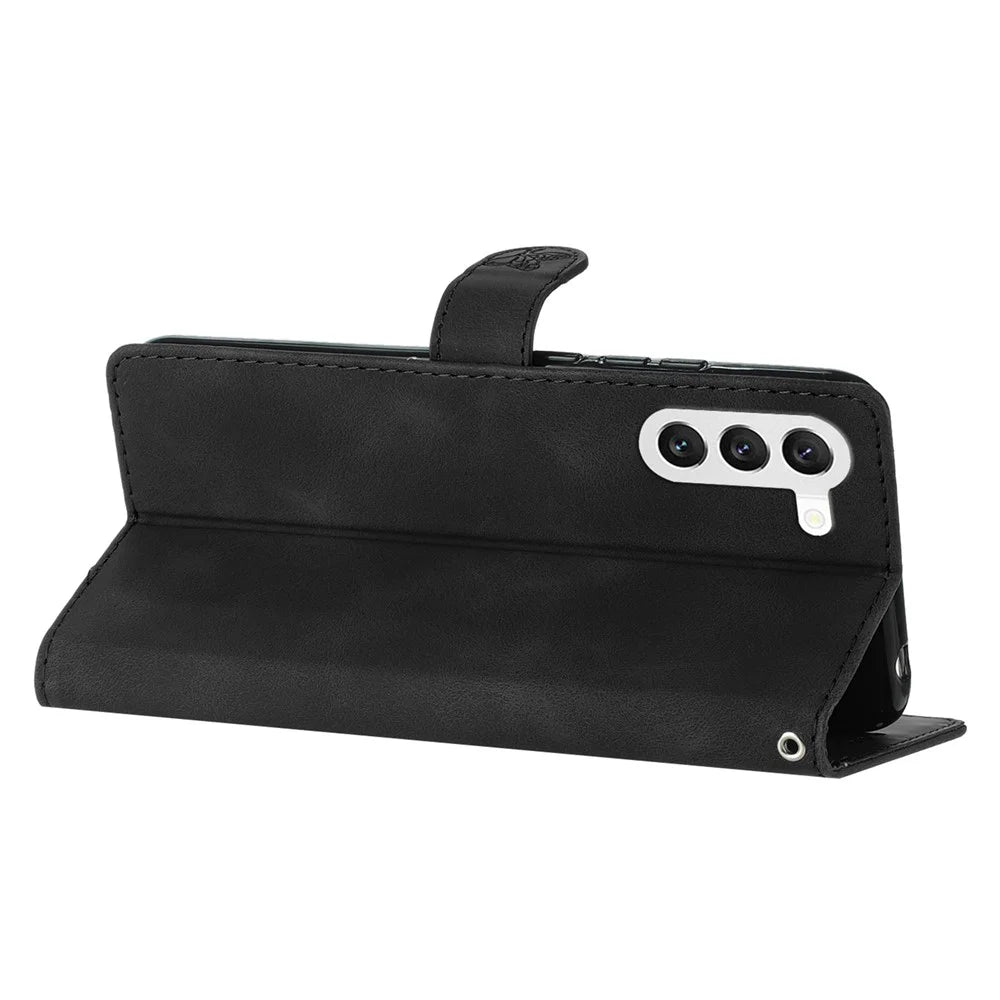For Samsung Galaxy S24+ Case Imprinted Stand Phone Shell Wallet PU Leather Magnetic Phone Cover - Black - 4