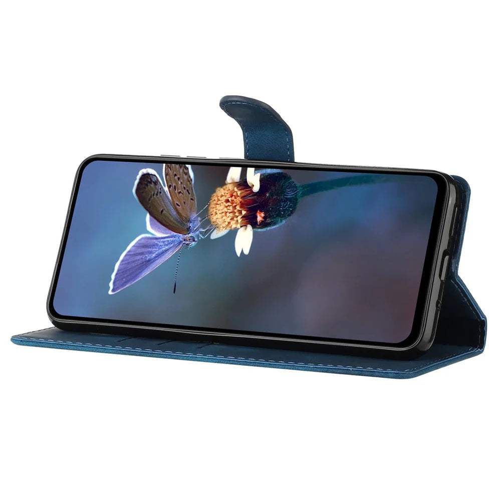 For Samsung Galaxy S24 Imprinted Flower Wallet Magnetic Phone Case PU Leather Stand Cover - Blue - 2