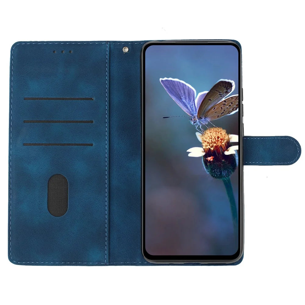 For Samsung Galaxy S24 Imprinted Flower Wallet Magnetic Phone Case PU Leather Stand Cover - Blue - 3