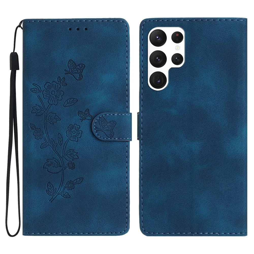For Samsung Galaxy S24 Ultra Case PU Leather Stand Phone Cover Magnetic Phone Shell Wallet - Blue - 1