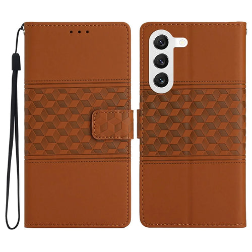 For Samsung Galaxy S24 Case Imprinted Rhombus Wallet Phone Cover - Brown - 1
