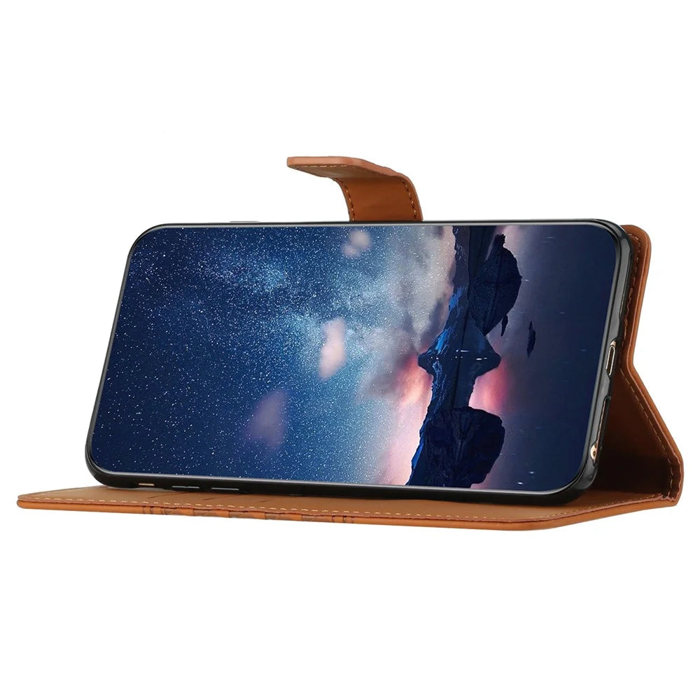 For Samsung Galaxy S24 Case Imprinted Rhombus Wallet Phone Cover - Brown - 2