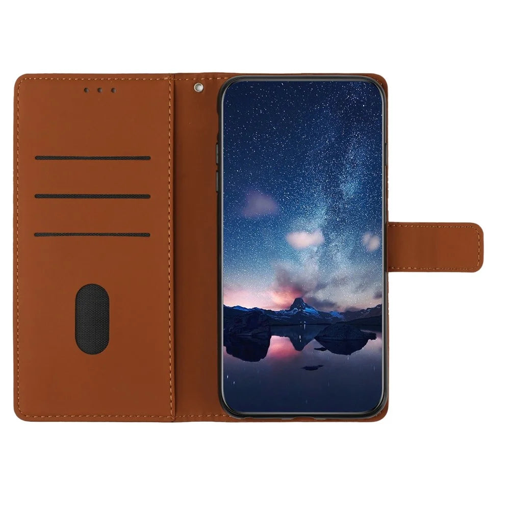 For Samsung Galaxy S24 Case Imprinted Rhombus Wallet Phone Cover - Brown - 3