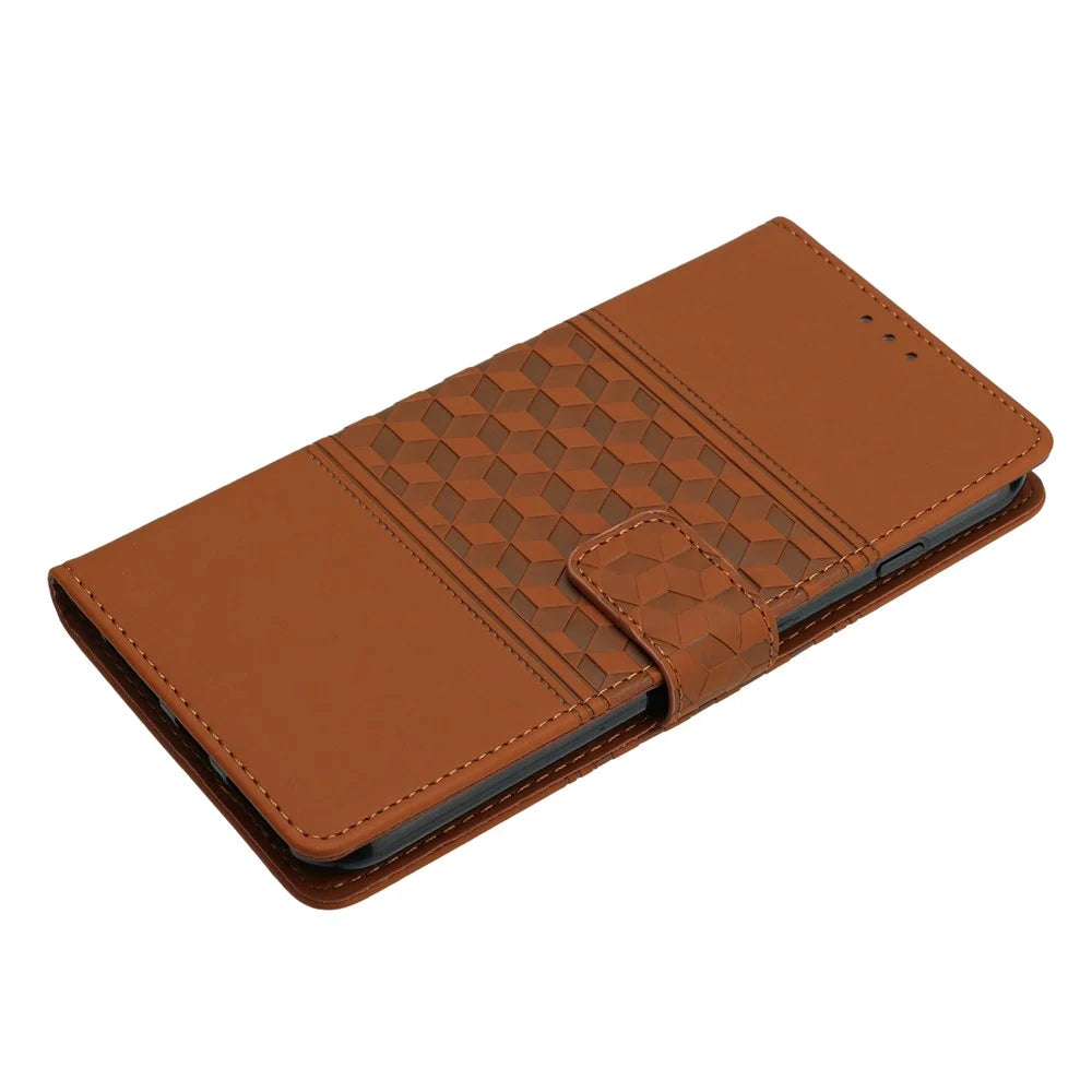 For Samsung Galaxy S24 Case Imprinted Rhombus Wallet Phone Cover - Brown - 4