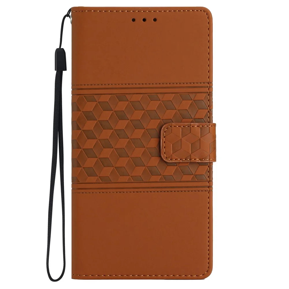 For Samsung Galaxy S24 Case Imprinted Rhombus Wallet Phone Cover - Brown - 7