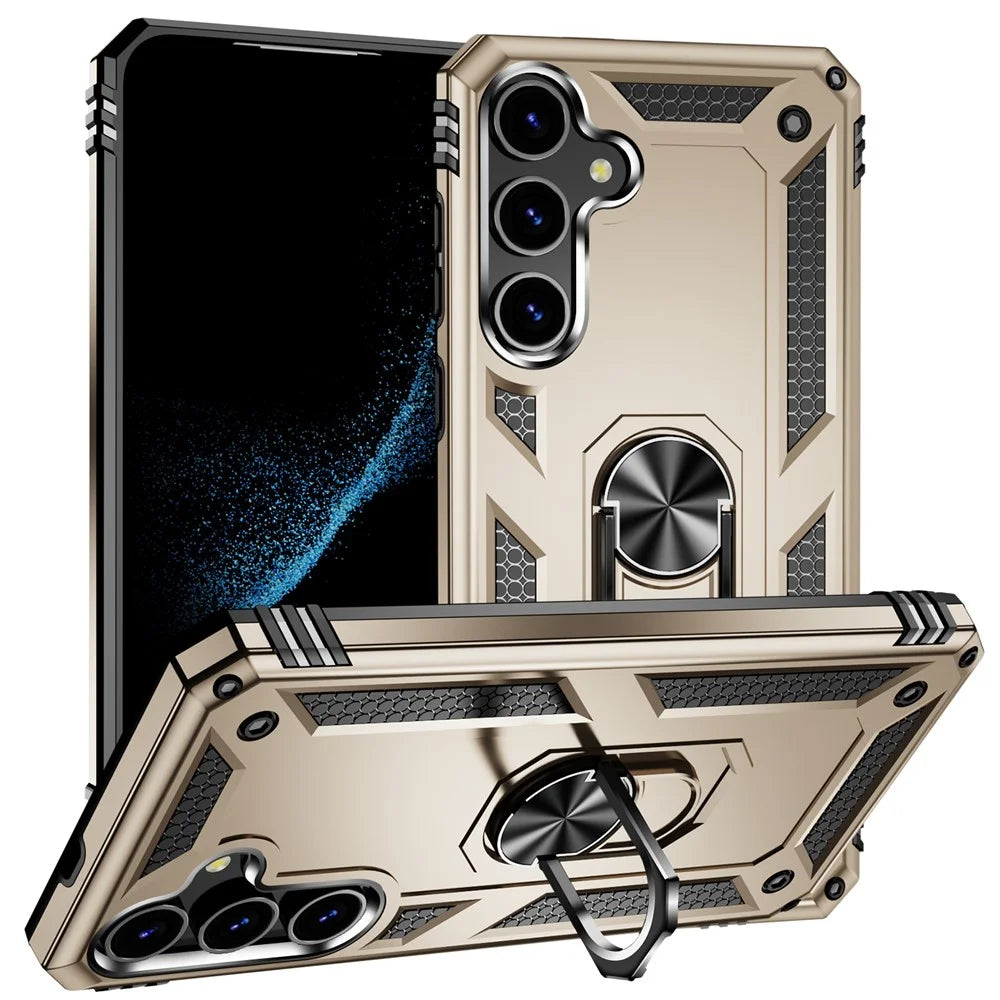 For Samsung Galaxy S24+ Case TPU+PC Phone Cover with Ring Kickstand - Gold - 1