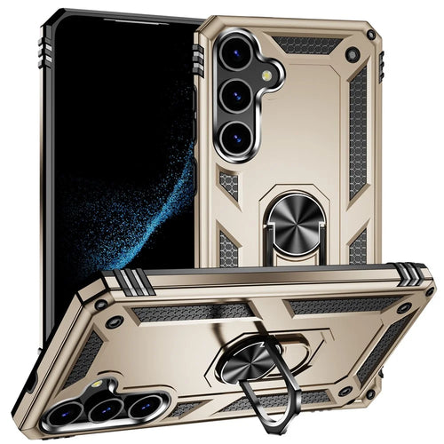 For Samsung Galaxy S24+ Case TPU+PC Phone Cover with Ring Kickstand - Gold - 1