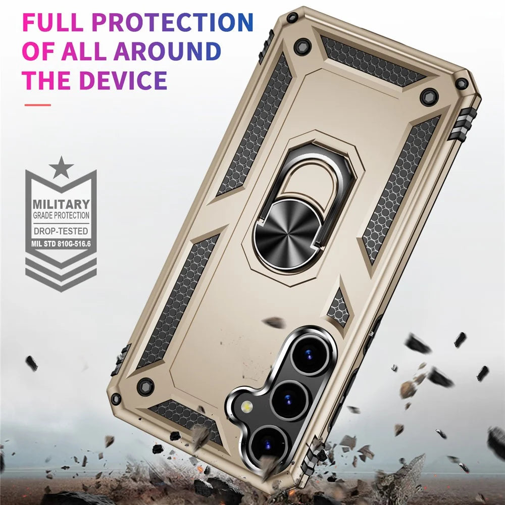 For Samsung Galaxy S24+ Case TPU+PC Phone Cover with Ring Kickstand - Gold - 2