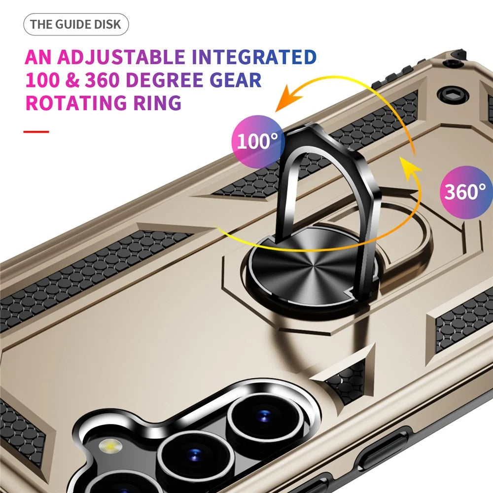 For Samsung Galaxy S24+ Case TPU+PC Phone Cover with Ring Kickstand - Gold - 3