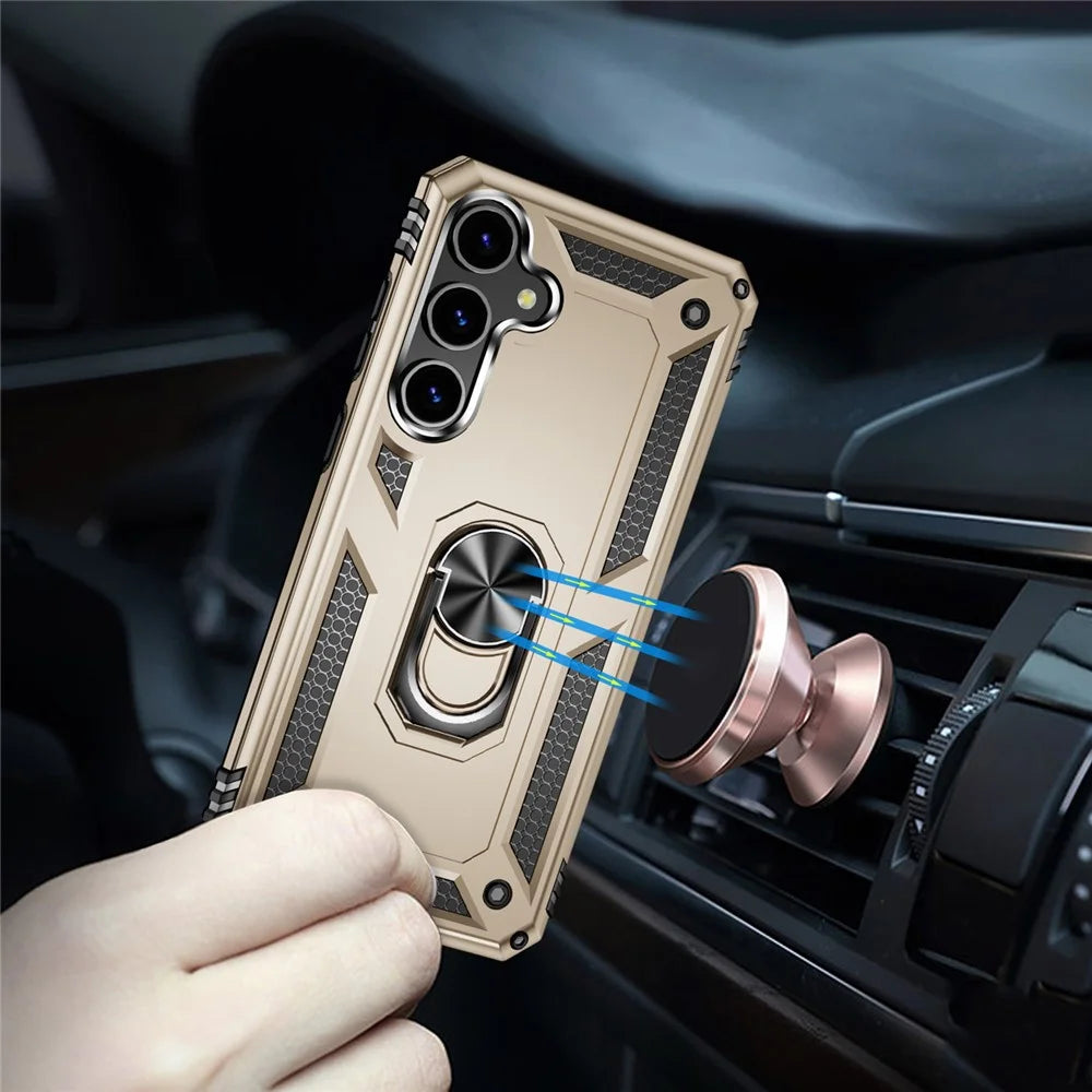 For Samsung Galaxy S24+ Case TPU+PC Phone Cover with Ring Kickstand - Gold - 4