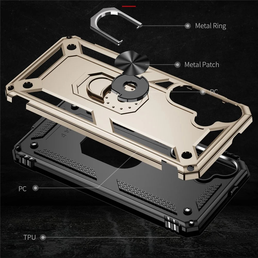 For Samsung Galaxy S24+ Case TPU+PC Phone Cover with Ring Kickstand - Gold - 6