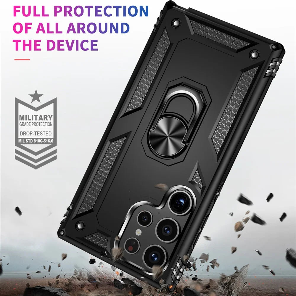 For Samsung Galaxy S24 Ultra Case TPU+PC Ring Kickstand Phone Back Shell - Black - 2