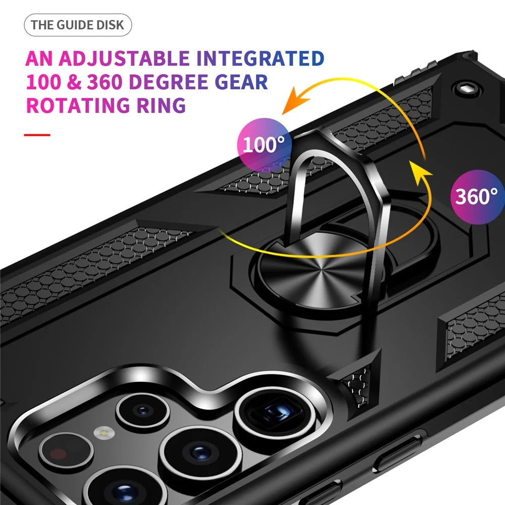 For Samsung Galaxy S24 Ultra Case TPU+PC Ring Kickstand Phone Back Shell - Black - 3
