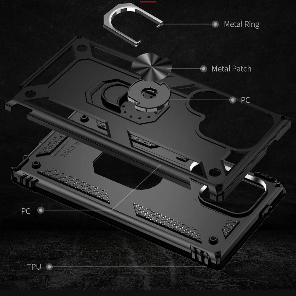 For Samsung Galaxy S24 Ultra Case TPU+PC Ring Kickstand Phone Back Shell - Black - 6