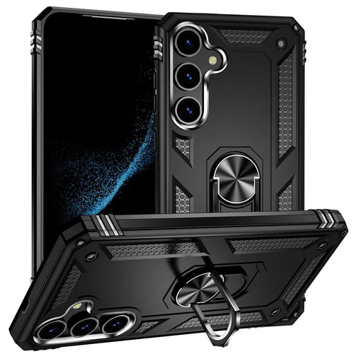 For Samsung Galaxy S24 Case Drop-resistant PC+TPU Kickstand Phone Protector - Black - 1