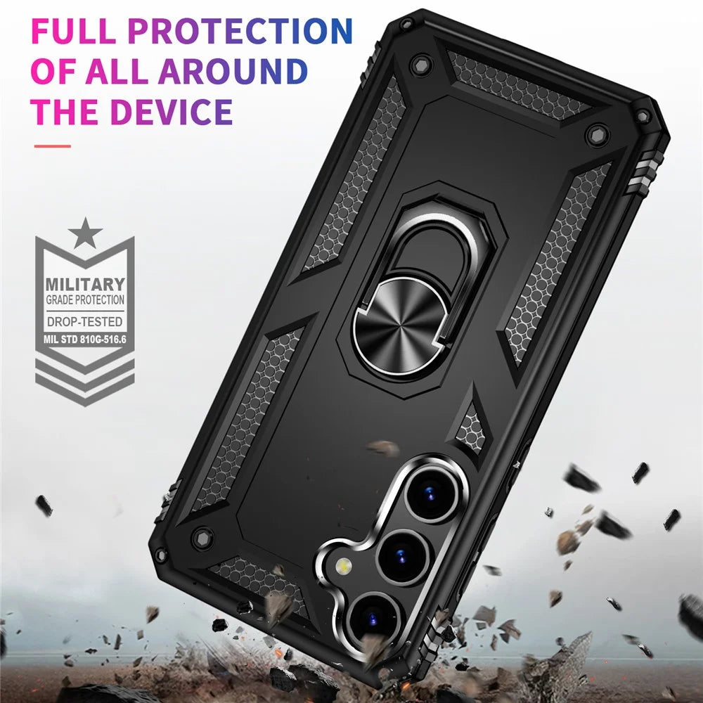 For Samsung Galaxy S24 Case Drop-resistant PC+TPU Kickstand Phone Protector - Black - 2