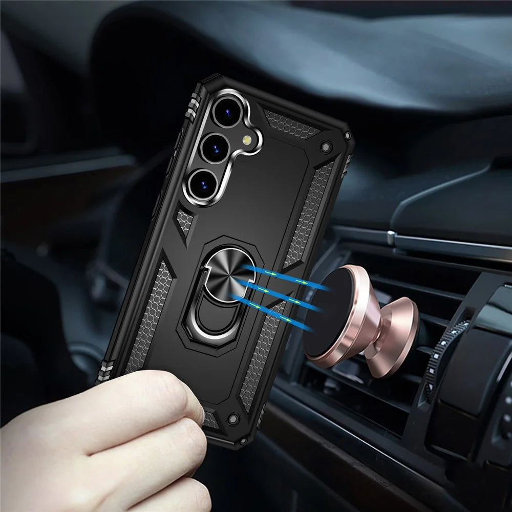 For Samsung Galaxy S24 Case Drop-resistant PC+TPU Kickstand Phone Protector - Black - 4