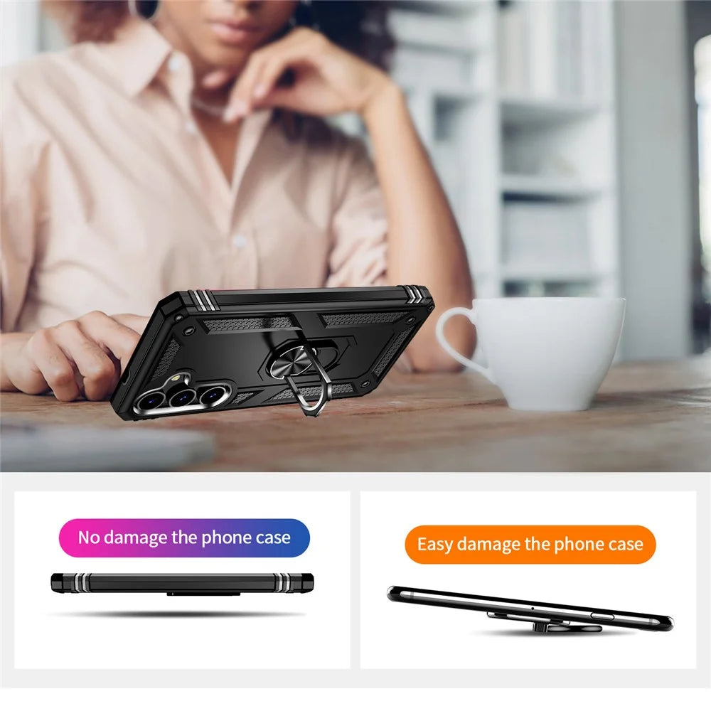 For Samsung Galaxy S24 Case Drop-resistant PC+TPU Kickstand Phone Protector - Black - 5