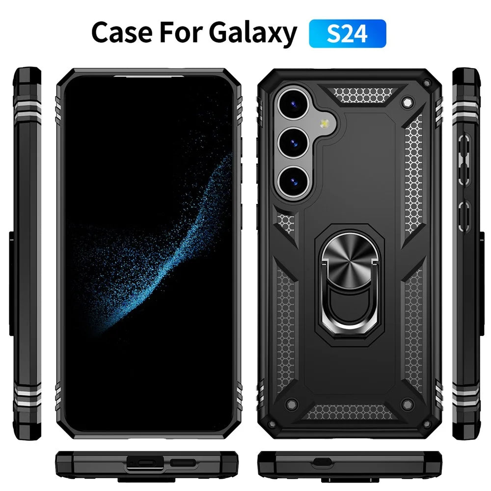 For Samsung Galaxy S24 Case Drop-resistant PC+TPU Kickstand Phone Protector - Black - 7