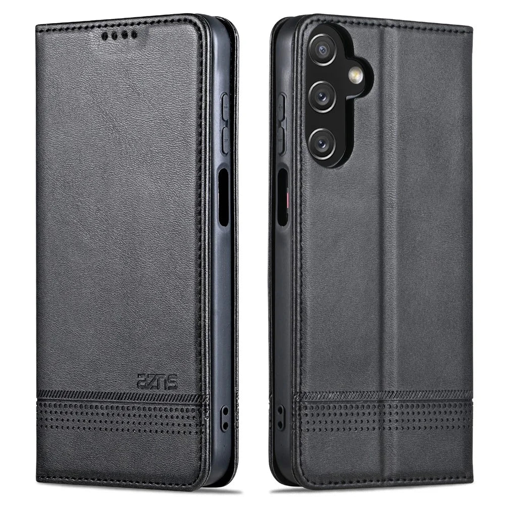 AZNS For Samsung Galaxy A15 4G Case PU Leather Magnetic Suction Wallet Phone Shell Cover - Black - 1