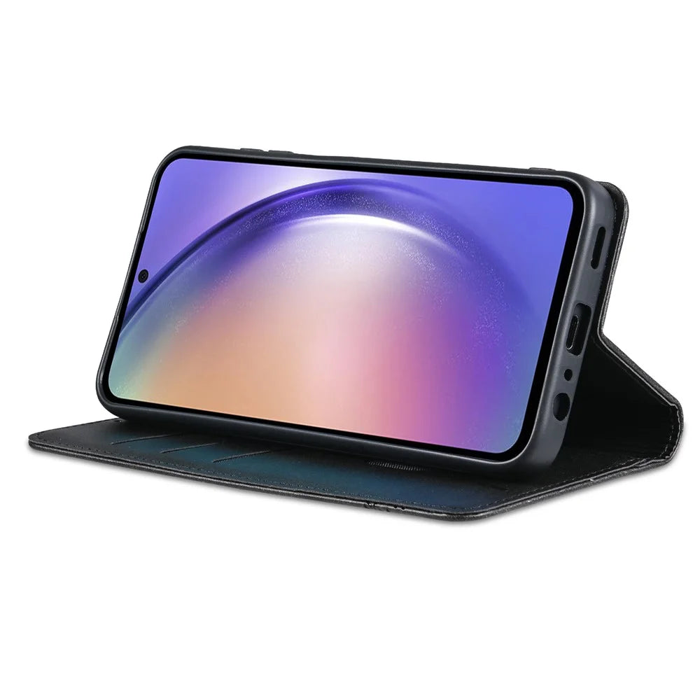 AZNS For Samsung Galaxy A15 4G Case PU Leather Magnetic Suction Wallet Phone Shell Cover - Black - 2