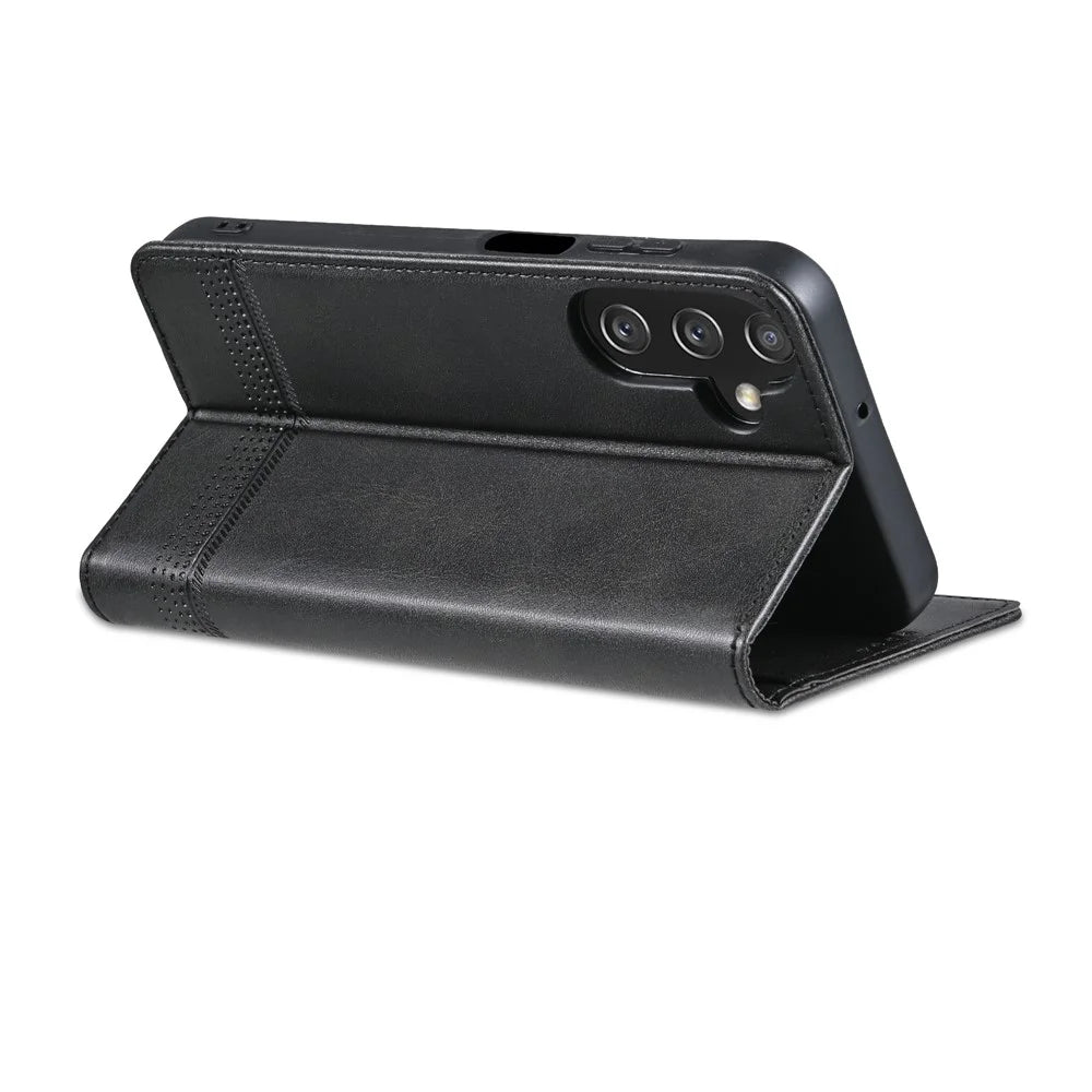 AZNS For Samsung Galaxy A15 4G Case PU Leather Magnetic Suction Wallet Phone Shell Cover - Black - 4