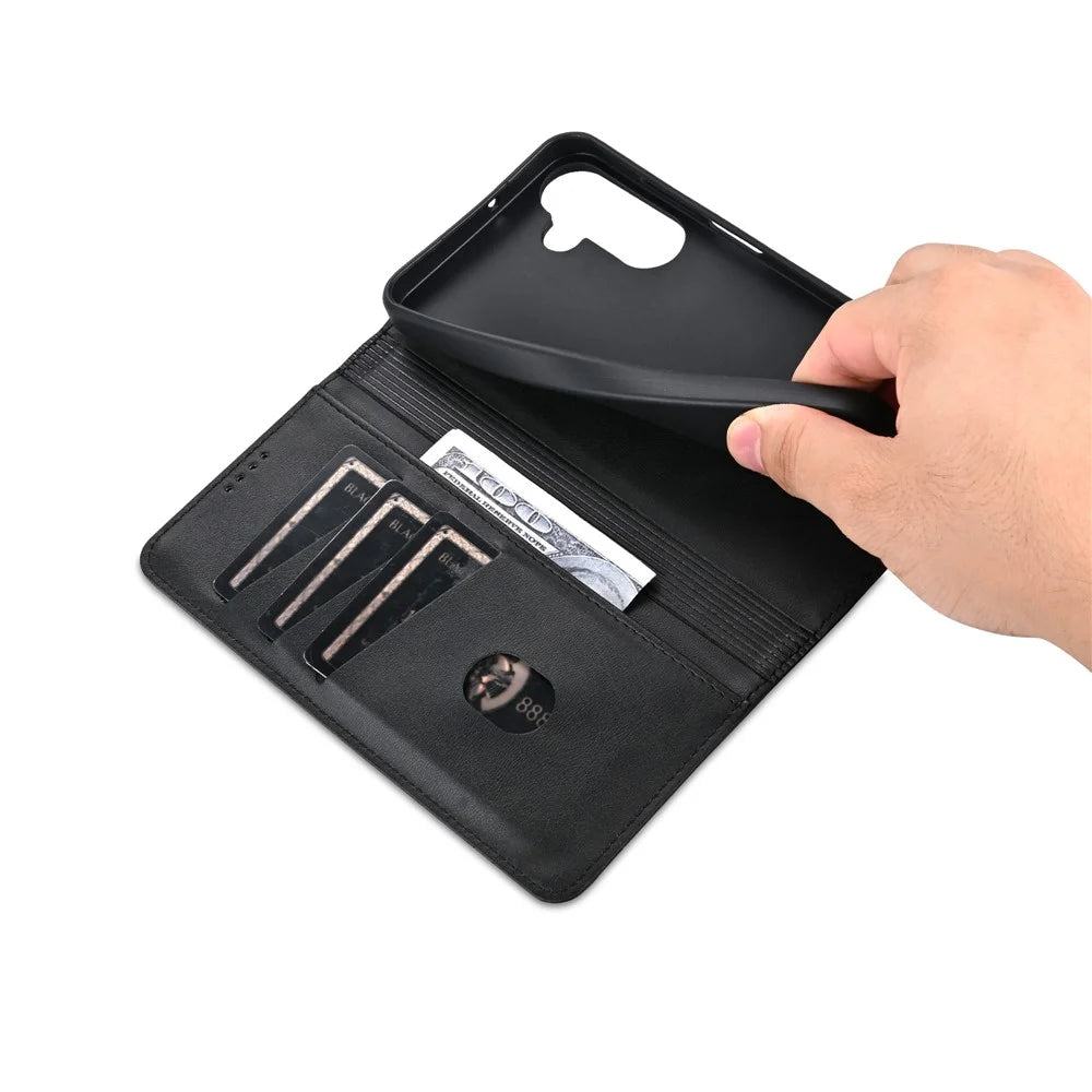 AZNS For Samsung Galaxy A15 4G Case PU Leather Magnetic Suction Wallet Phone Shell Cover - Black - 5