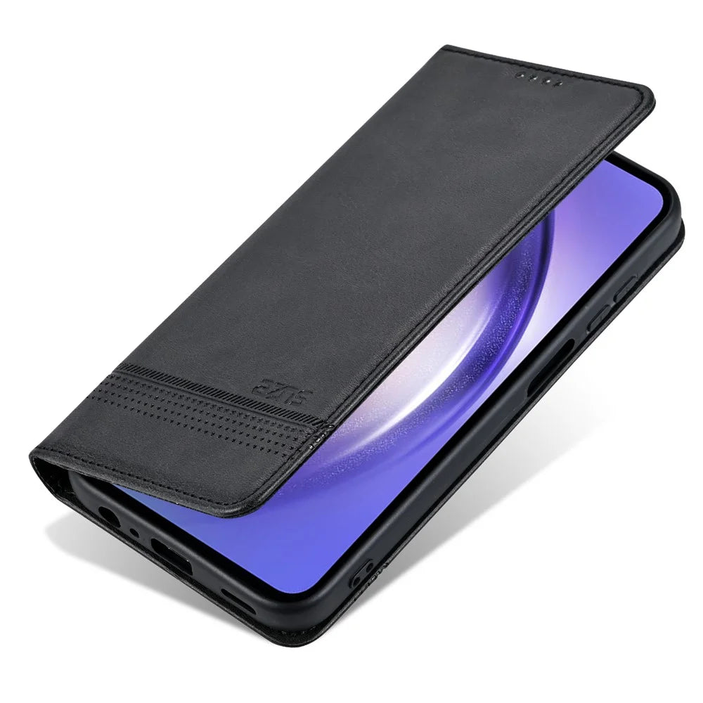 AZNS For Samsung Galaxy A15 4G Case PU Leather Magnetic Suction Wallet Phone Shell Cover - Black - 6