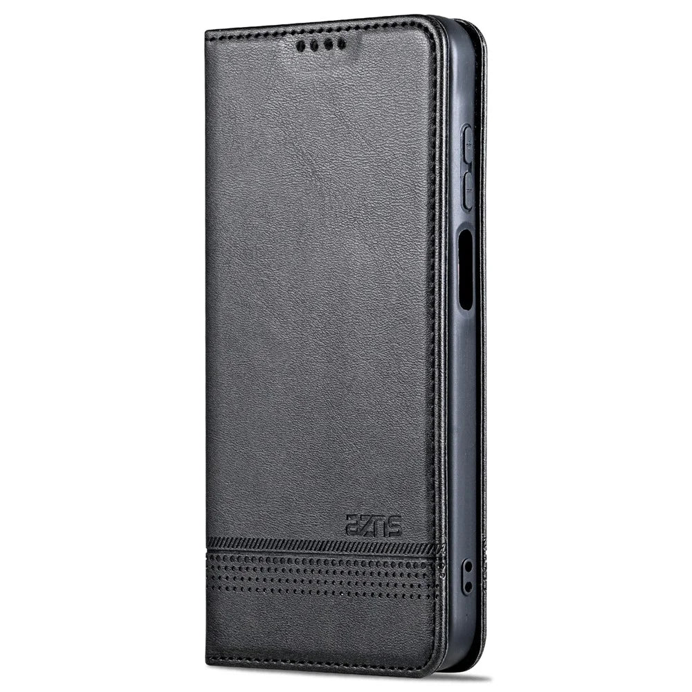 AZNS For Samsung Galaxy A15 4G Case PU Leather Magnetic Suction Wallet Phone Shell Cover - Black - 7