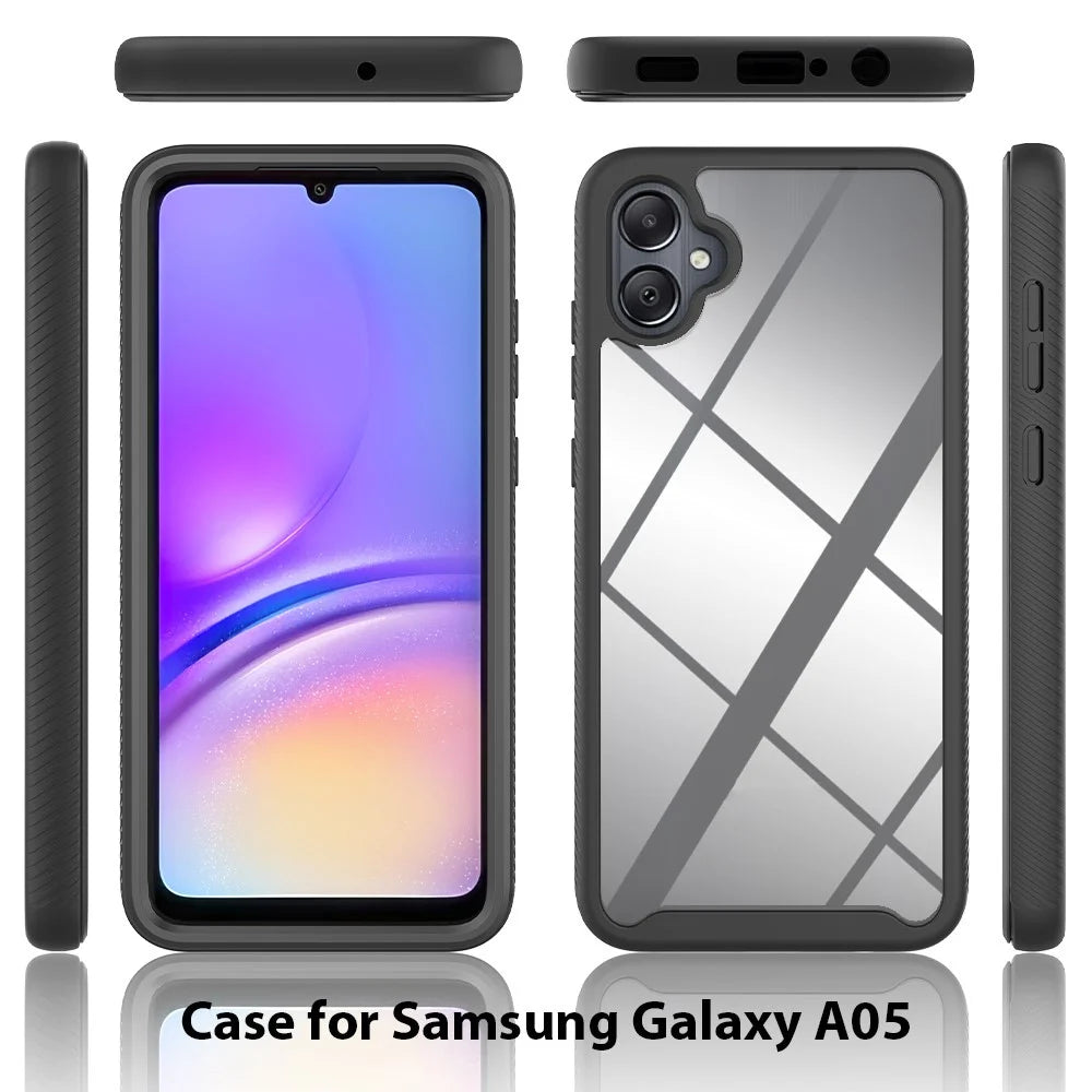 For Samsung Galaxy A05 4G Case All-Around Protection Phone Cover with PET Screen Film - Dark Blue - 2
