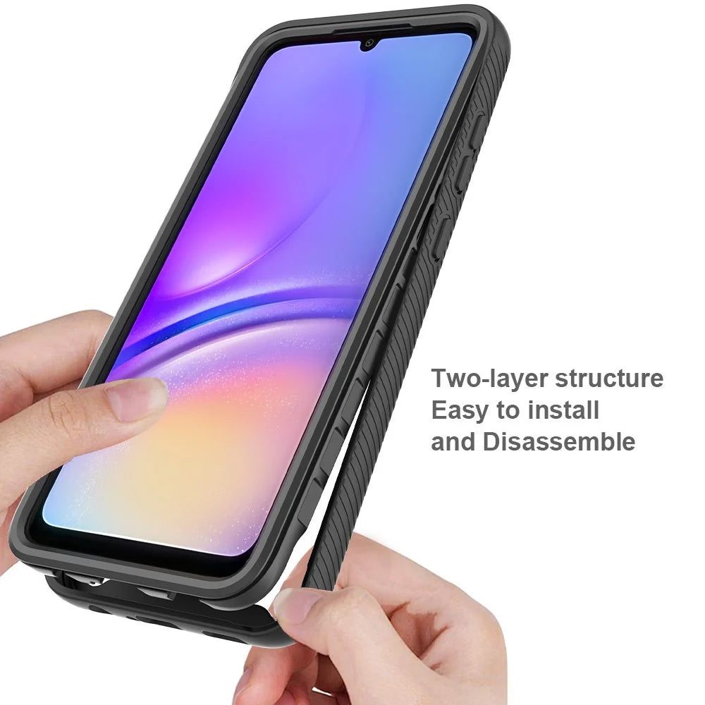 For Samsung Galaxy A05 4G Case All-Around Protection Phone Cover with PET Screen Film - Dark Blue - 3