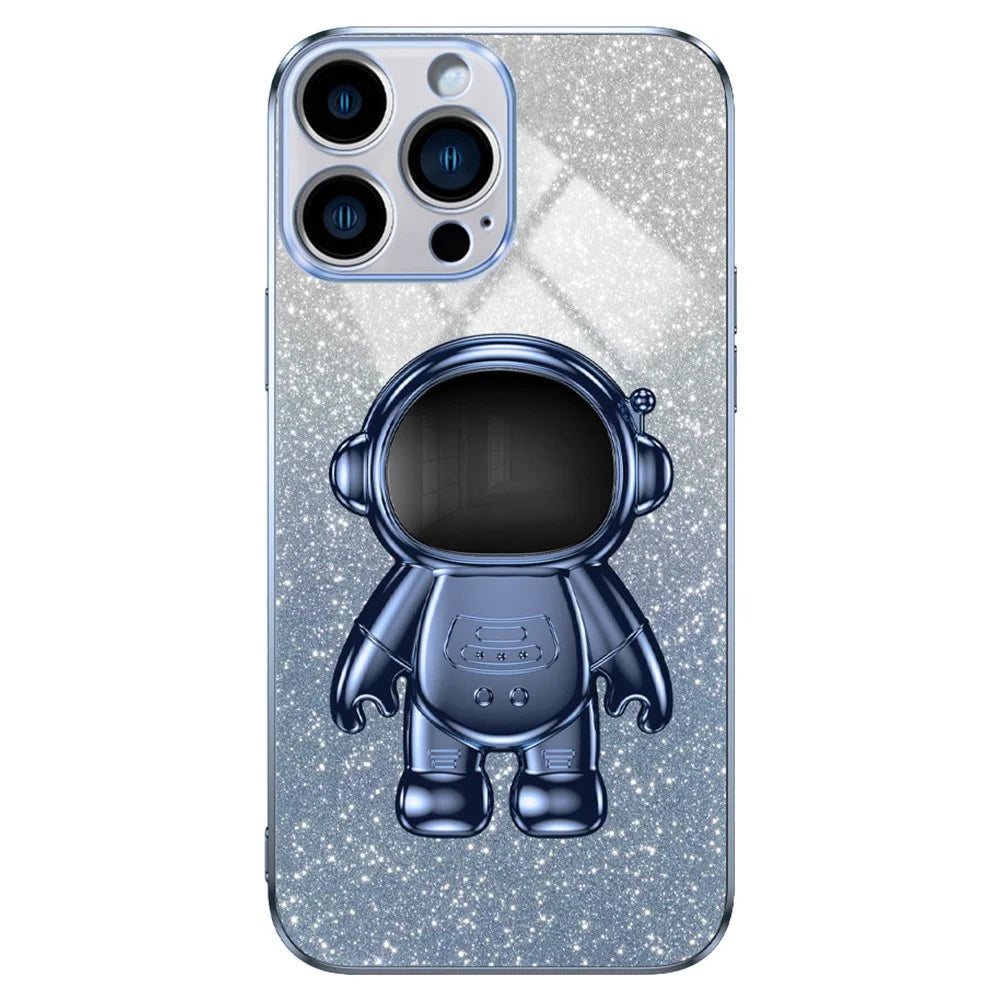 For iPhone 14 Pro Max Case Astronaut Kickstand Glitter Powder PC+TPU Phone Cover - Blue - 1