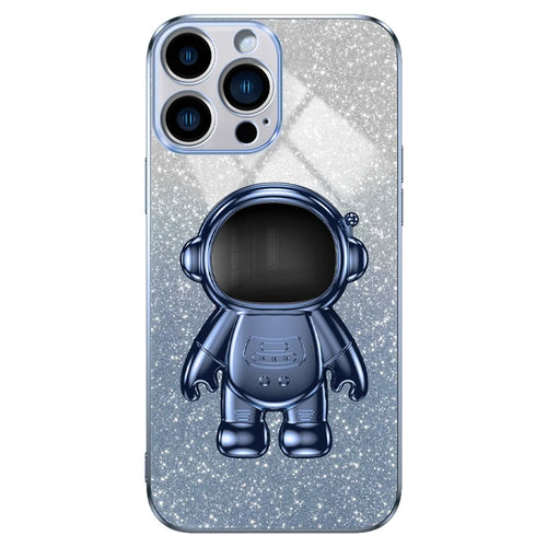 For iPhone 14 Pro Max Case Astronaut Kickstand Glitter Powder PC+TPU Phone Cover - Blue - 1