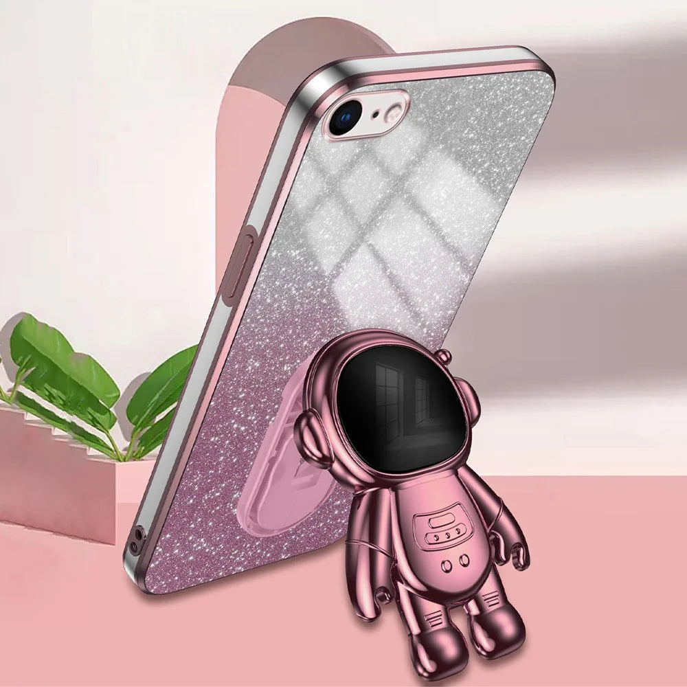For iPhone 6 4.7-inch / 6s 4.7-inch / 7 4.7 inch / 8 4.7 inch / SE (2022) / SE (2020) Case Glitter Powder Astronaut PC+TPU Protective Cover - Pink - 2