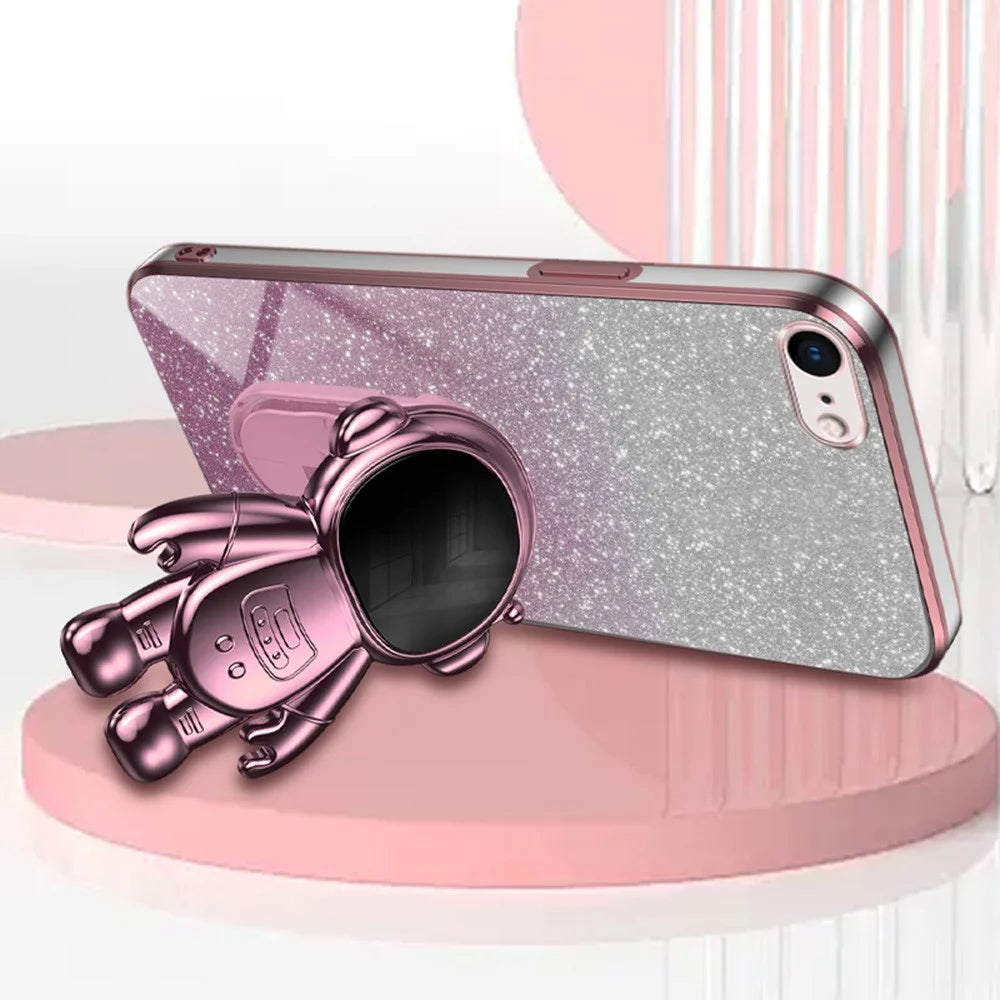 For iPhone 6 4.7-inch / 6s 4.7-inch / 7 4.7 inch / 8 4.7 inch / SE (2022) / SE (2020) Case Glitter Powder Astronaut PC+TPU Protective Cover - Pink - 3