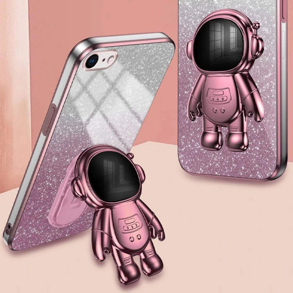 For iPhone 6 4.7-inch / 6s 4.7-inch / 7 4.7 inch / 8 4.7 inch / SE (2022) / SE (2020) Case Glitter Powder Astronaut PC+TPU Protective Cover - Pink - 5