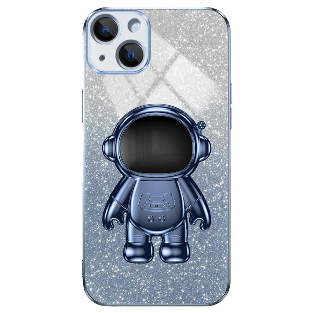 For iPhone 14 Plus Case PC+TPU Phone Cover Back Shell with Astronaut Kickstand - Blue - 1