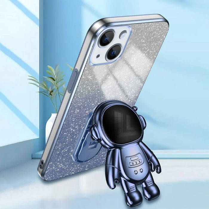 For iPhone 14 Plus Case PC+TPU Phone Cover Back Shell with Astronaut Kickstand - Blue - 2