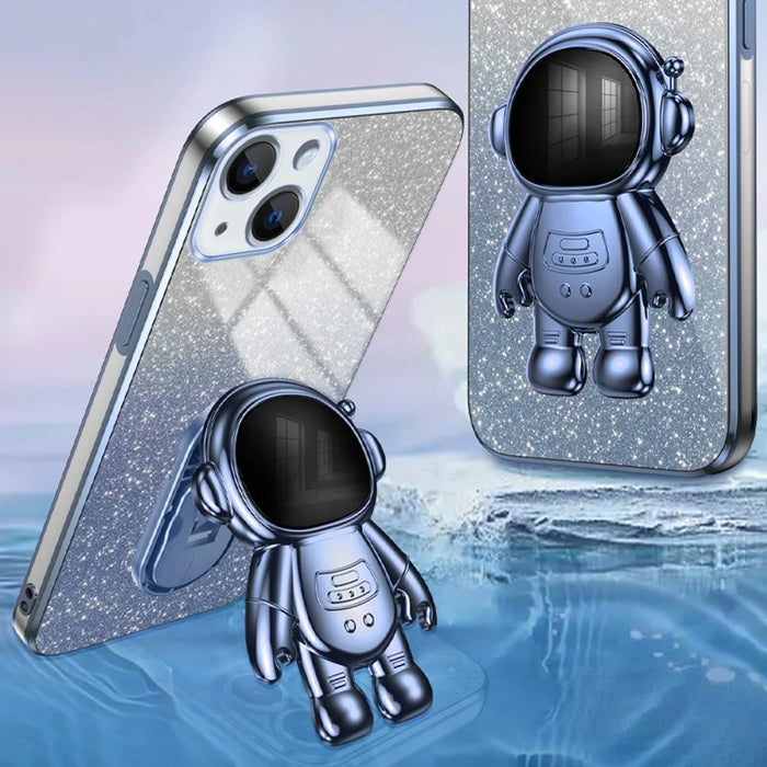 For iPhone 14 Plus Case PC+TPU Phone Cover Back Shell with Astronaut Kickstand - Blue - 5