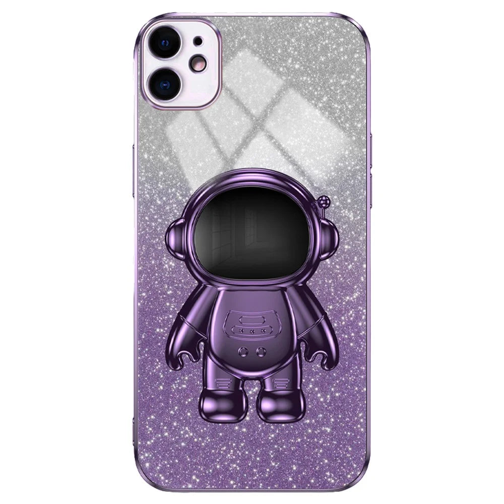 For iPhone 11 Case Astronaut Kickstand PC+TPU Glitter Powder Phone Cover - Purple - 1