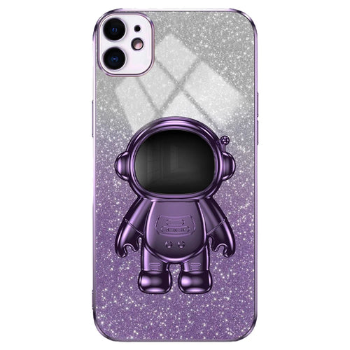 For iPhone 11 Case Astronaut Kickstand PC+TPU Glitter Powder Phone Cover - Purple - 1
