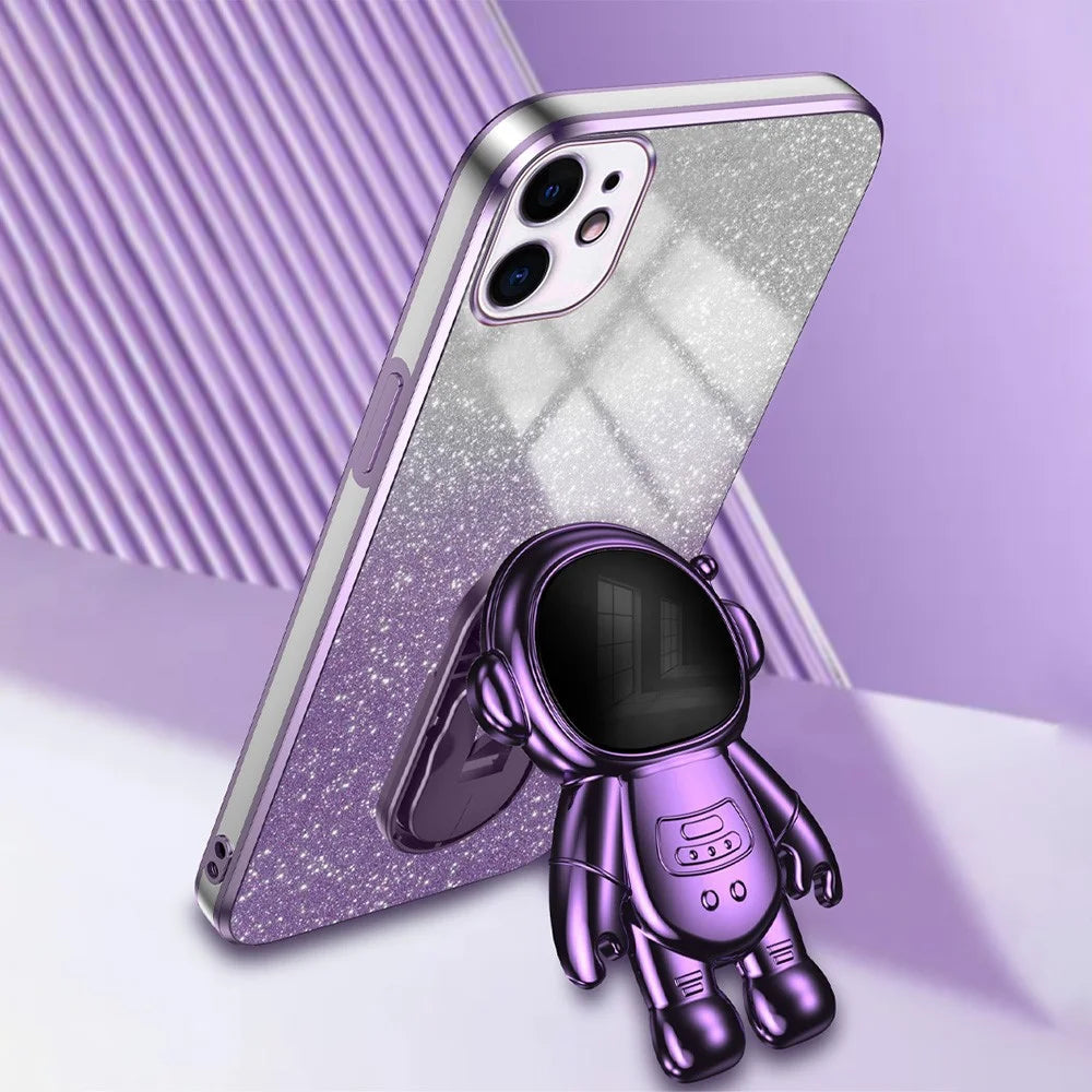 For iPhone 11 Case Astronaut Kickstand PC+TPU Glitter Powder Phone Cover - Purple - 2