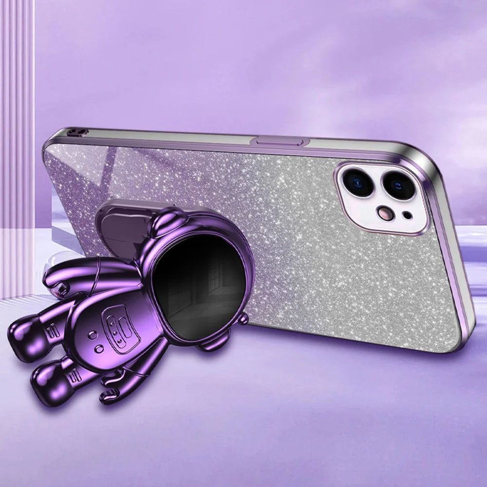For iPhone 11 Case Astronaut Kickstand PC+TPU Glitter Powder Phone Cover - Purple - 3