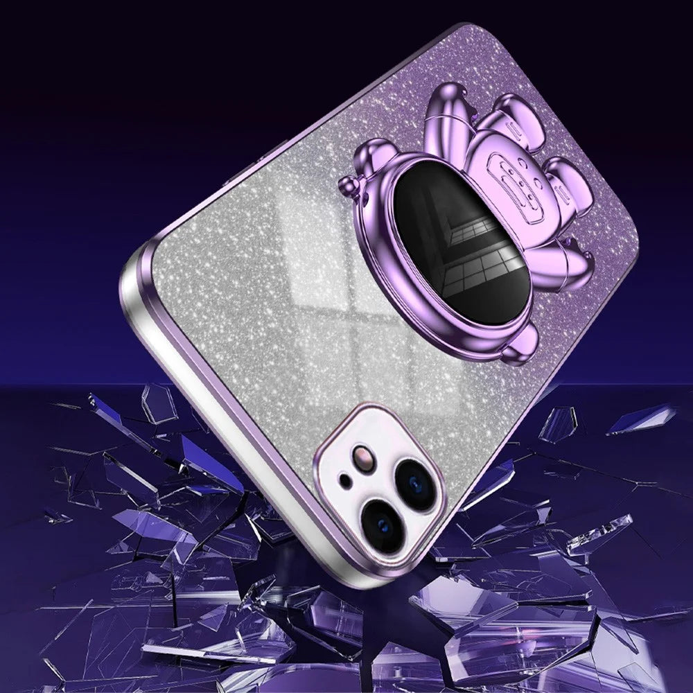 For iPhone 11 Case Astronaut Kickstand PC+TPU Glitter Powder Phone Cover - Purple - 4