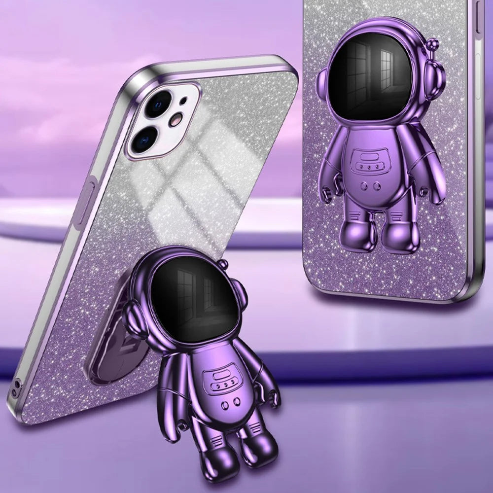 For iPhone 11 Case Astronaut Kickstand PC+TPU Glitter Powder Phone Cover - Purple - 5