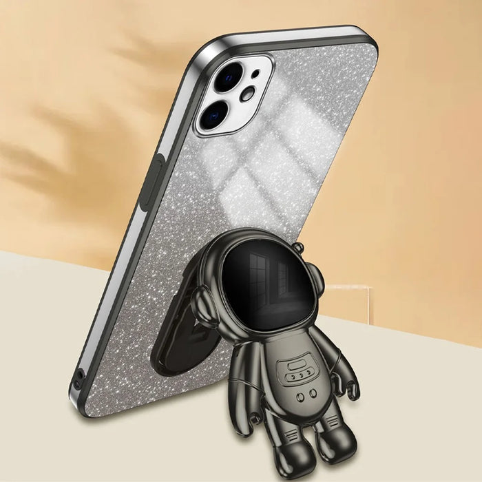 For iPhone 12 6.1 inch Case Astronaut PC+TPU Phone Cover with Kickstand - Black - 2