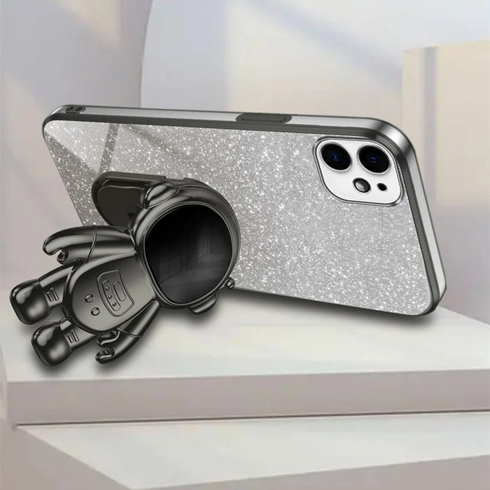 For iPhone 12 6.1 inch Case Astronaut PC+TPU Phone Cover with Kickstand - Black - 3