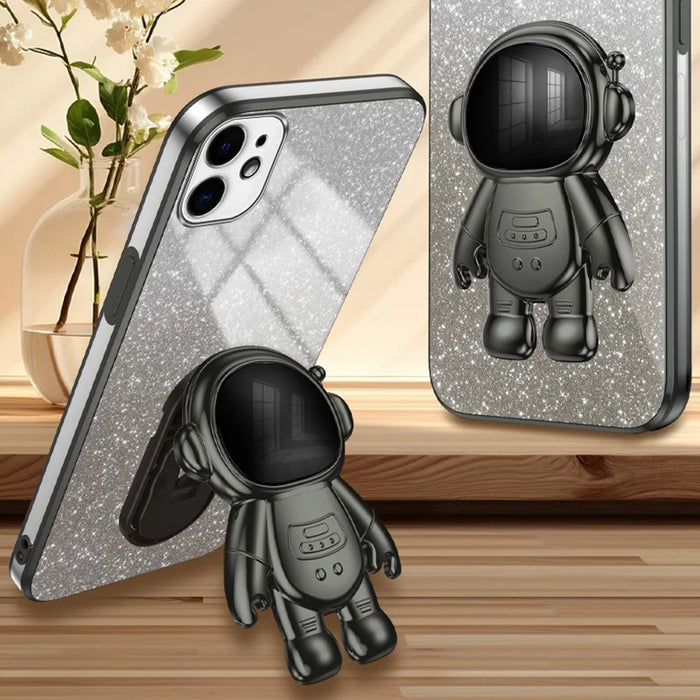 For iPhone 12 6.1 inch Case Astronaut PC+TPU Phone Cover with Kickstand - Black - 5