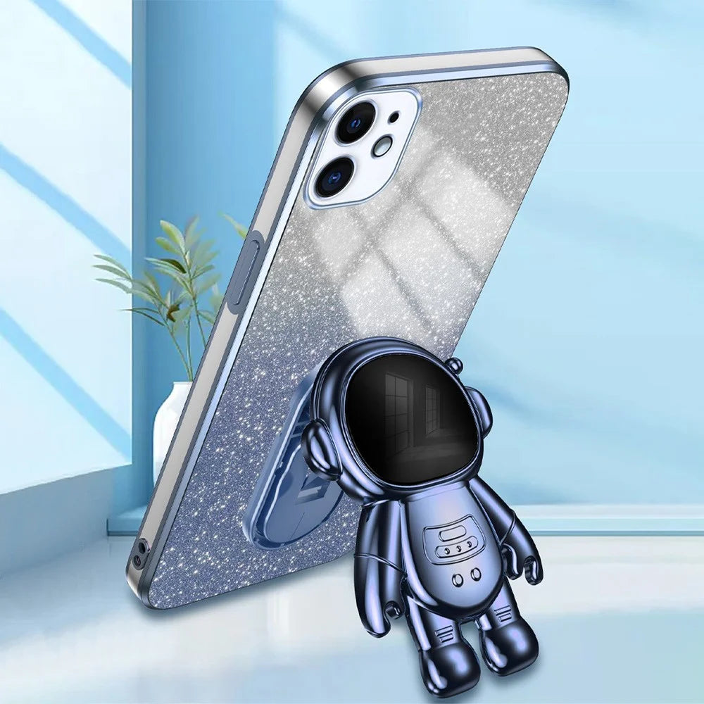 For iPhone 12 mini Case Anti-drop Astronaut Kickstand Cell Phone Shell PC+TPU Cover - Blue - 2