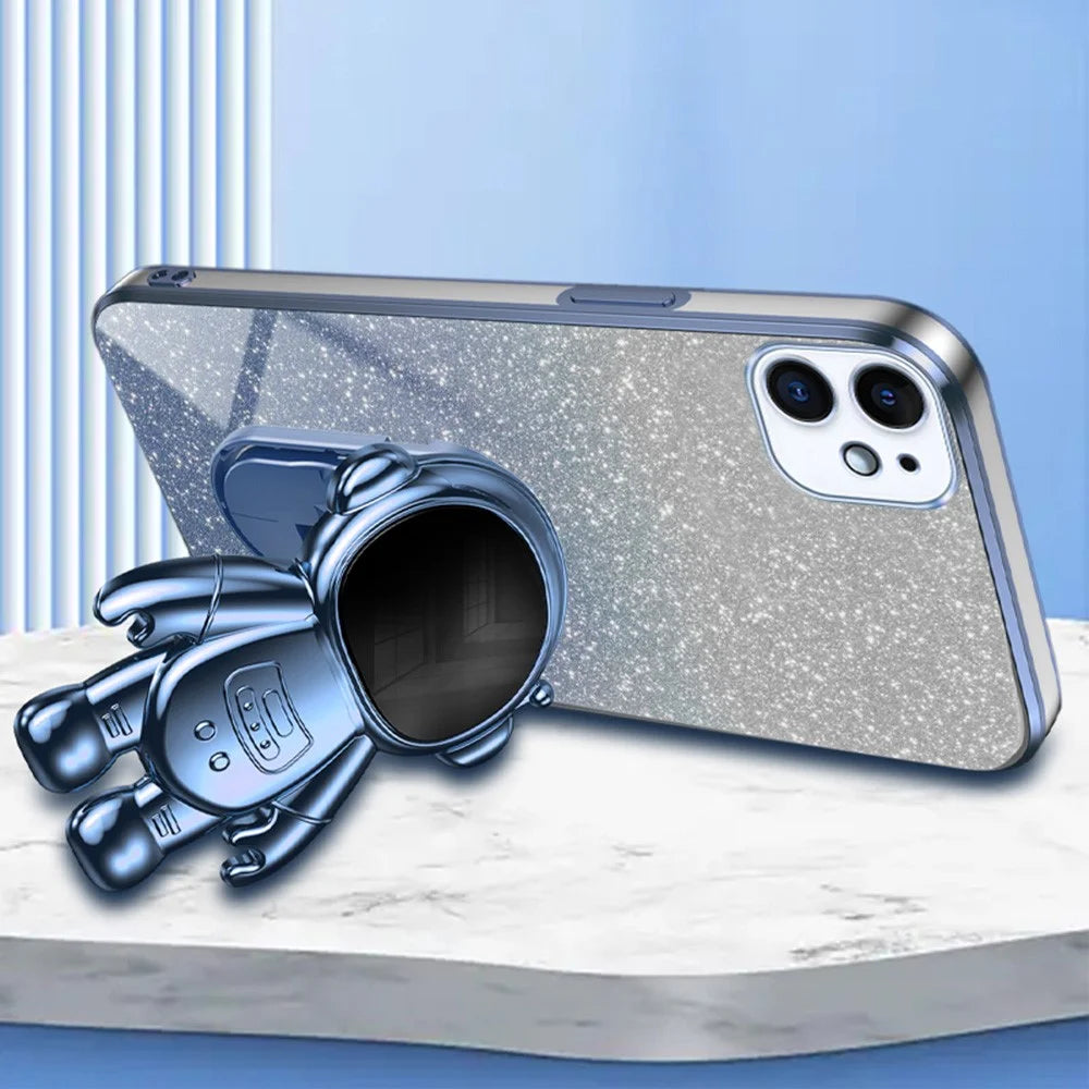 For iPhone 12 mini Case Anti-drop Astronaut Kickstand Cell Phone Shell PC+TPU Cover - Blue - 3